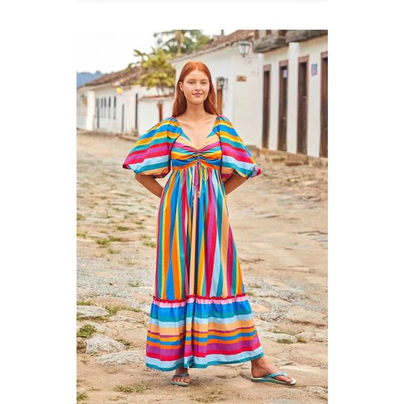 FARM Rio Dresses & Skirts - Farm Rio Striped Scarf Maxi Dress Multicolor Size S New